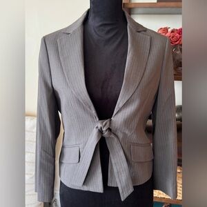 BCBGMaxAzria Charcoal Lolita Pinstripe Tie-Front Blazer